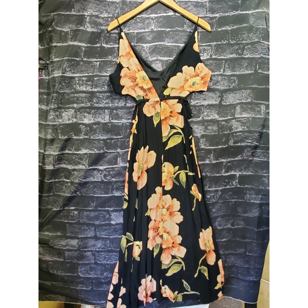 Topshop Maxi Dress Women 10 Black Floral Cut Out Backless Whimsigoth Resortwear - Picture 10 of 11